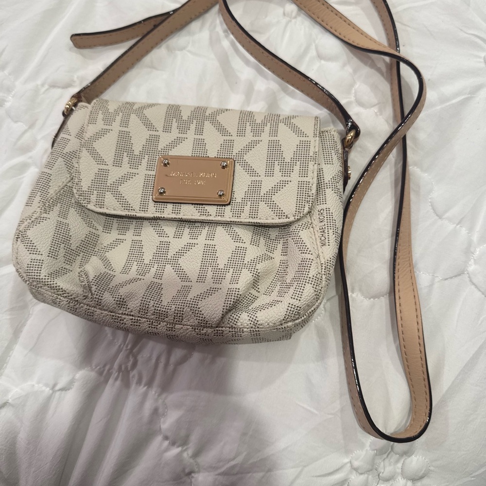 Michael Kors Cream Crossbody Bag with Signature Monogram